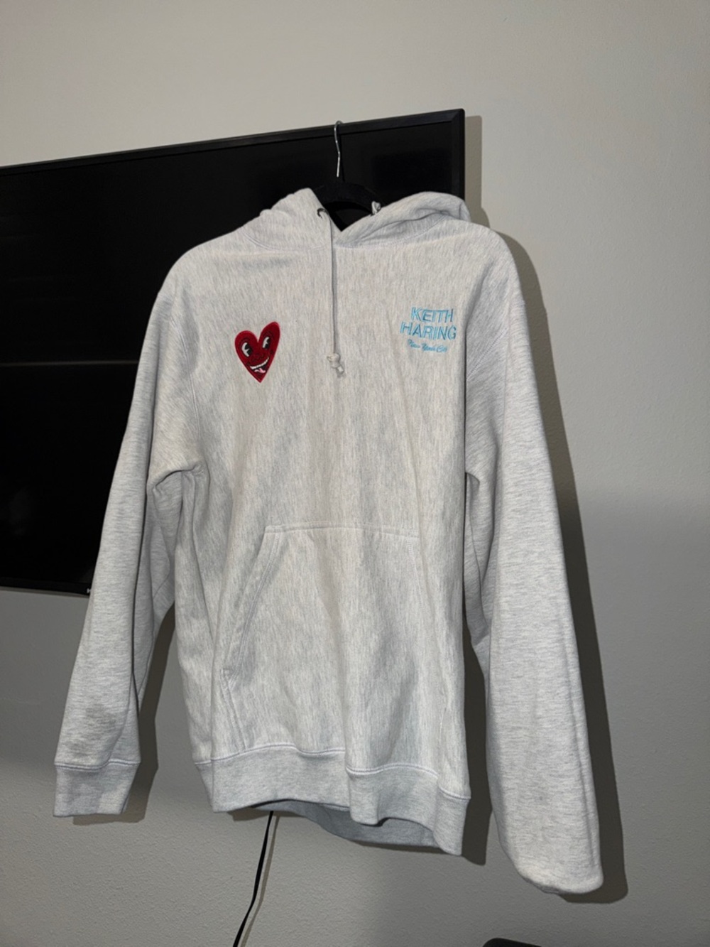 Keith Haring x Palace Gray Hoodie with Red Heart Patch